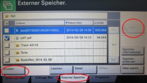 example picture, files at your USB stick, functions marked / Beispielbild für Dateien auf einem USB-Stick mit markierten Funktionen