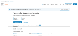 Screenshots der Ergebnisse in Scopus, die sich auf die TU Chemnitz beziehen