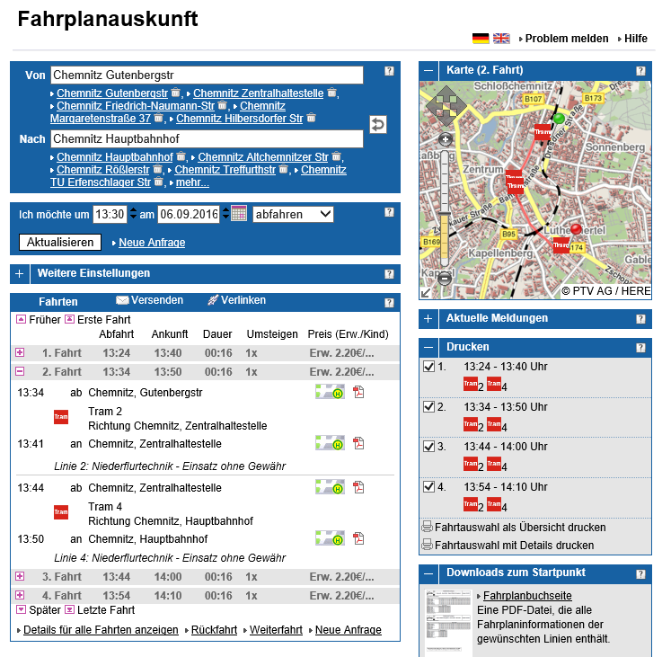 Fahrplanauskunft CVAG