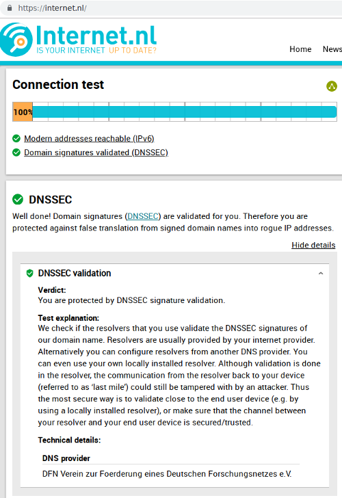 DNSSEC-Bestätigung von internet.nl