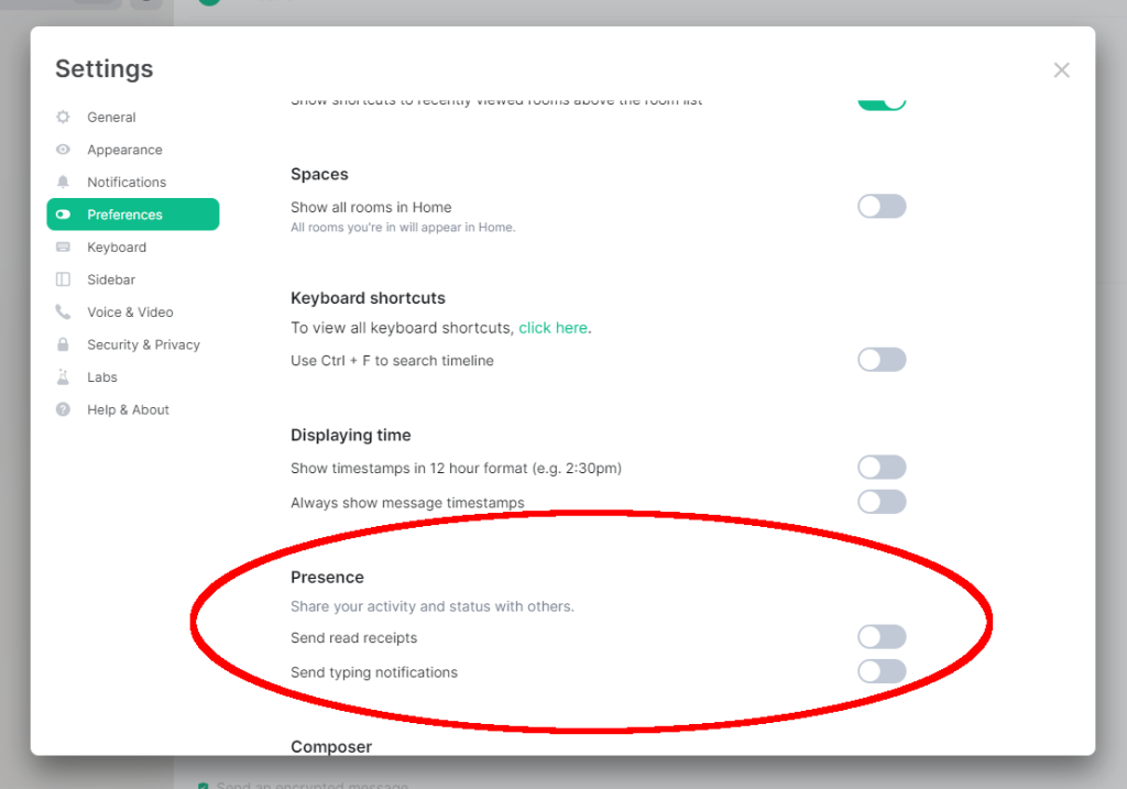 Screenshot Element Settings, Preferences