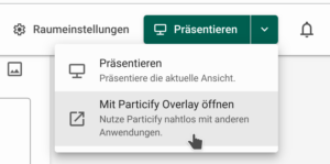 Screen-Ausschnitt des Präsentationsmenüs mit Auswahl der Overlay-Funktion