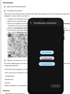 Einstellungen importieren per QR-Code für Thunderbird mobil