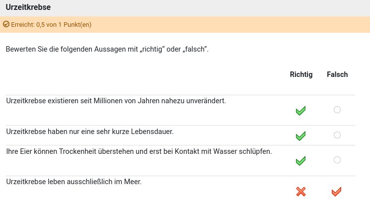 Kprim-Beispiel mit Aussagen zu Urzeitkrebsen