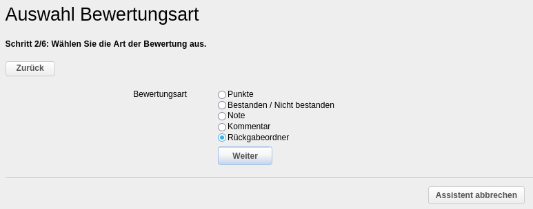 Auswahl der Rückgabefunktion in der Massenbewertung der Aufgabe